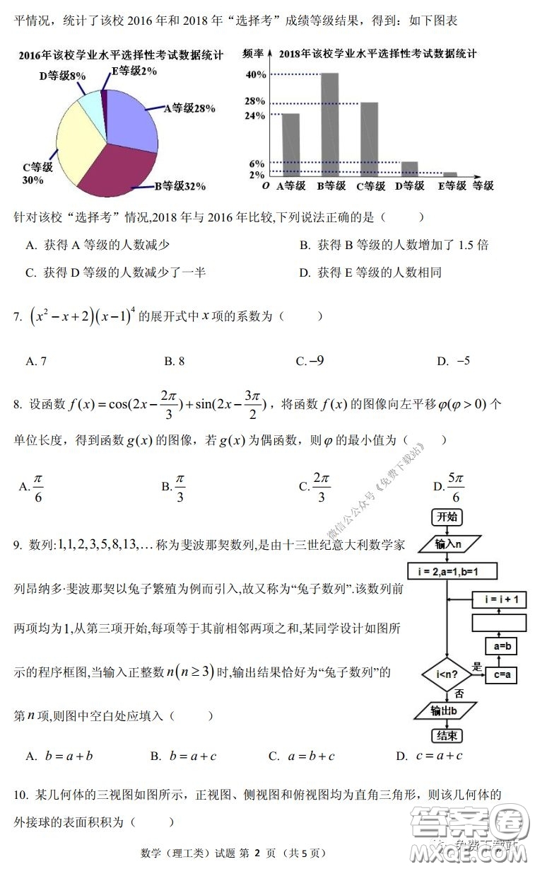 內(nèi)江市高中2020屆自測(cè)數(shù)學(xué)理工類試題及答案