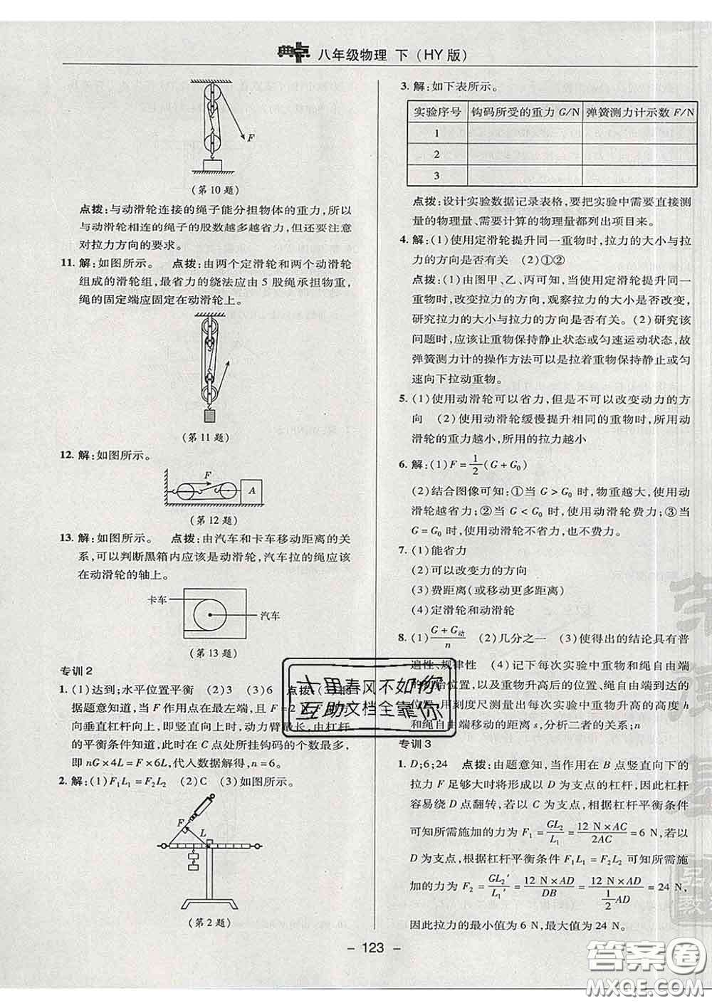 2020春綜合應用創(chuàng)新題典中點八年級物理下冊滬粵版答案