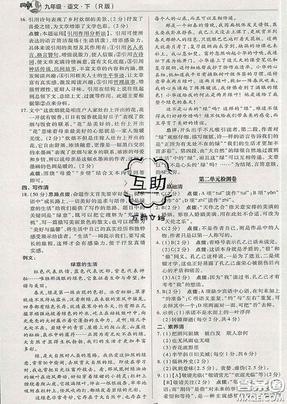 2020春綜合應(yīng)用創(chuàng)新題典中點(diǎn)九年級(jí)語(yǔ)文下冊(cè)人教版答案