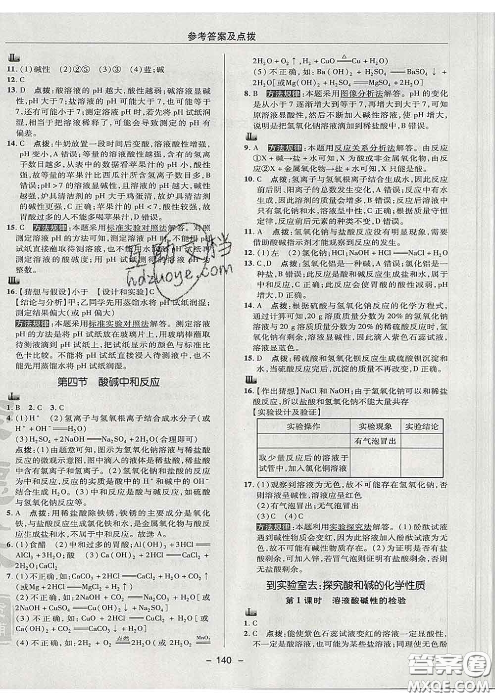 2020春綜合應用創(chuàng)新題典中點九年級化學下冊魯教版答案
