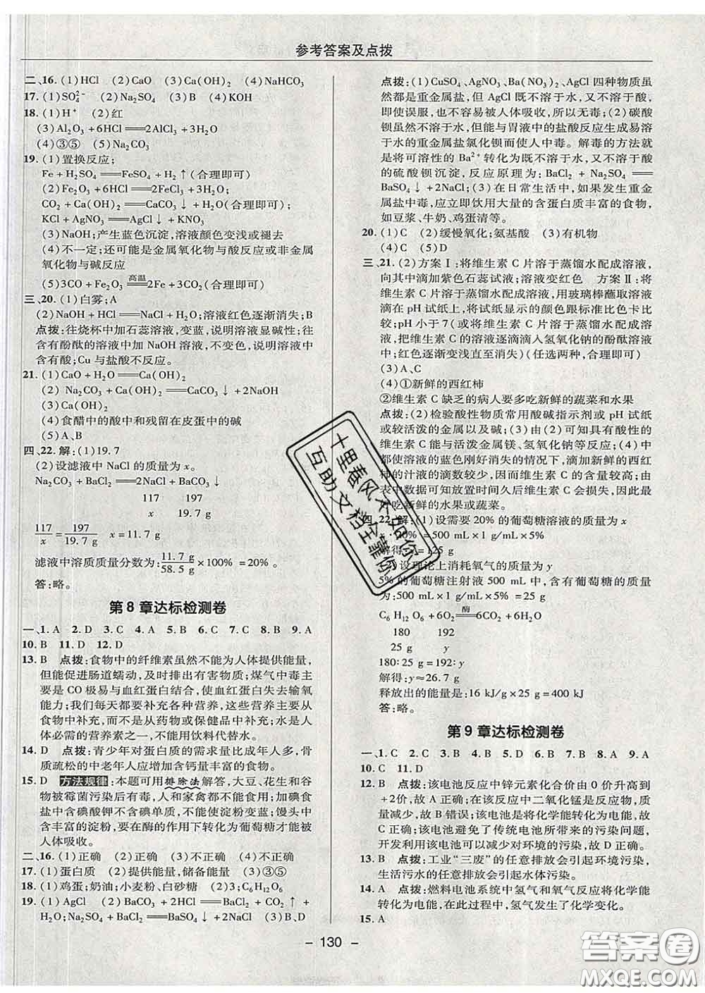2020春綜合應(yīng)用創(chuàng)新題典中點九年級化學下冊滬教版答案