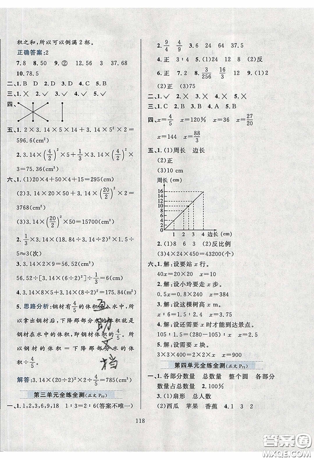 2020年小學教材全練六年級數(shù)學下冊西師大版答案