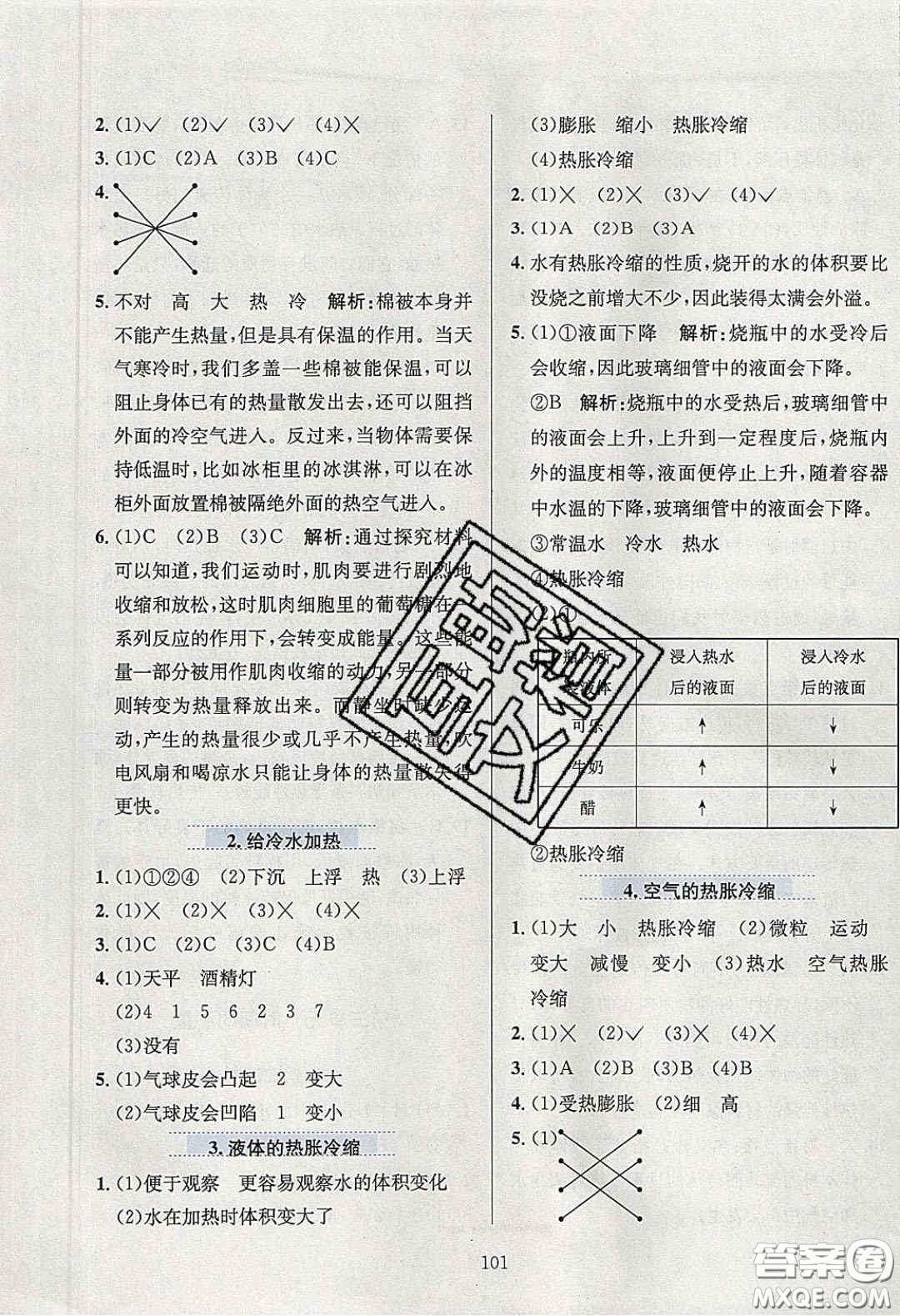 2020年小學(xué)教材全練五年級(jí)科學(xué)下冊(cè)教科版答案