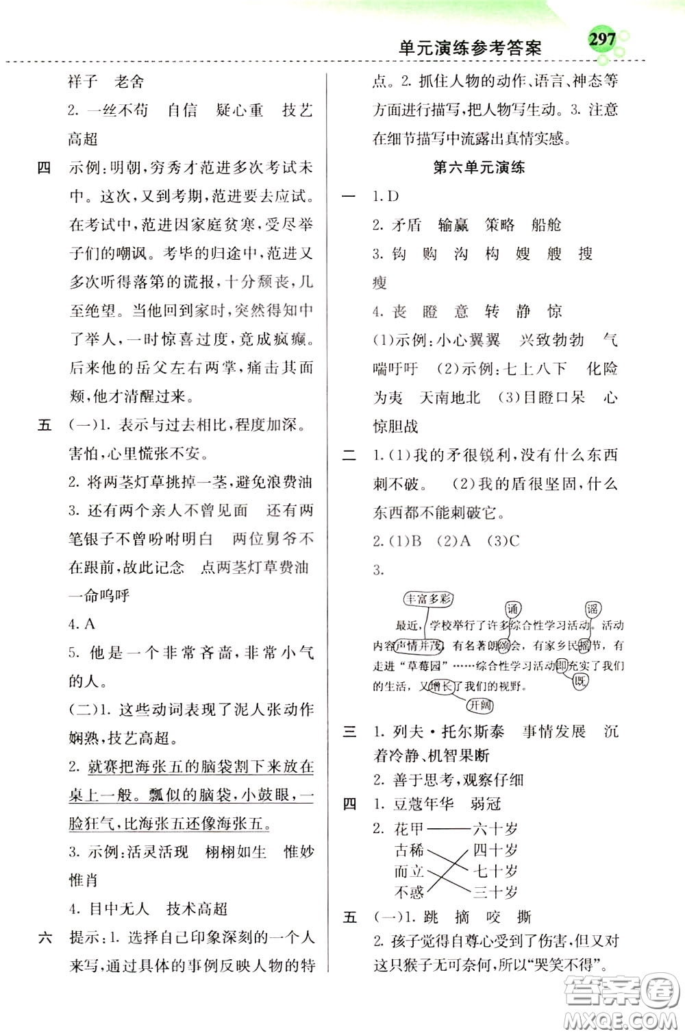 2020年小學(xué)創(chuàng)新一點(diǎn)通語文五年級(jí)下冊(cè)人教版參考答案