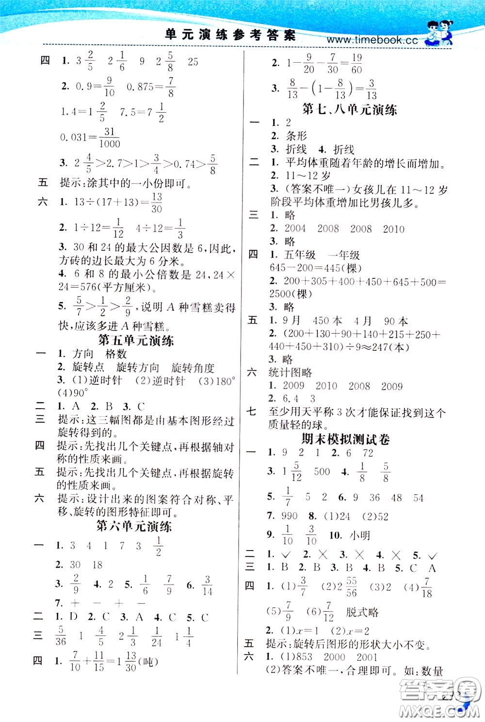 2020年小學(xué)創(chuàng)新一點(diǎn)通數(shù)學(xué)五年級(jí)下冊(cè)人教版參考答案