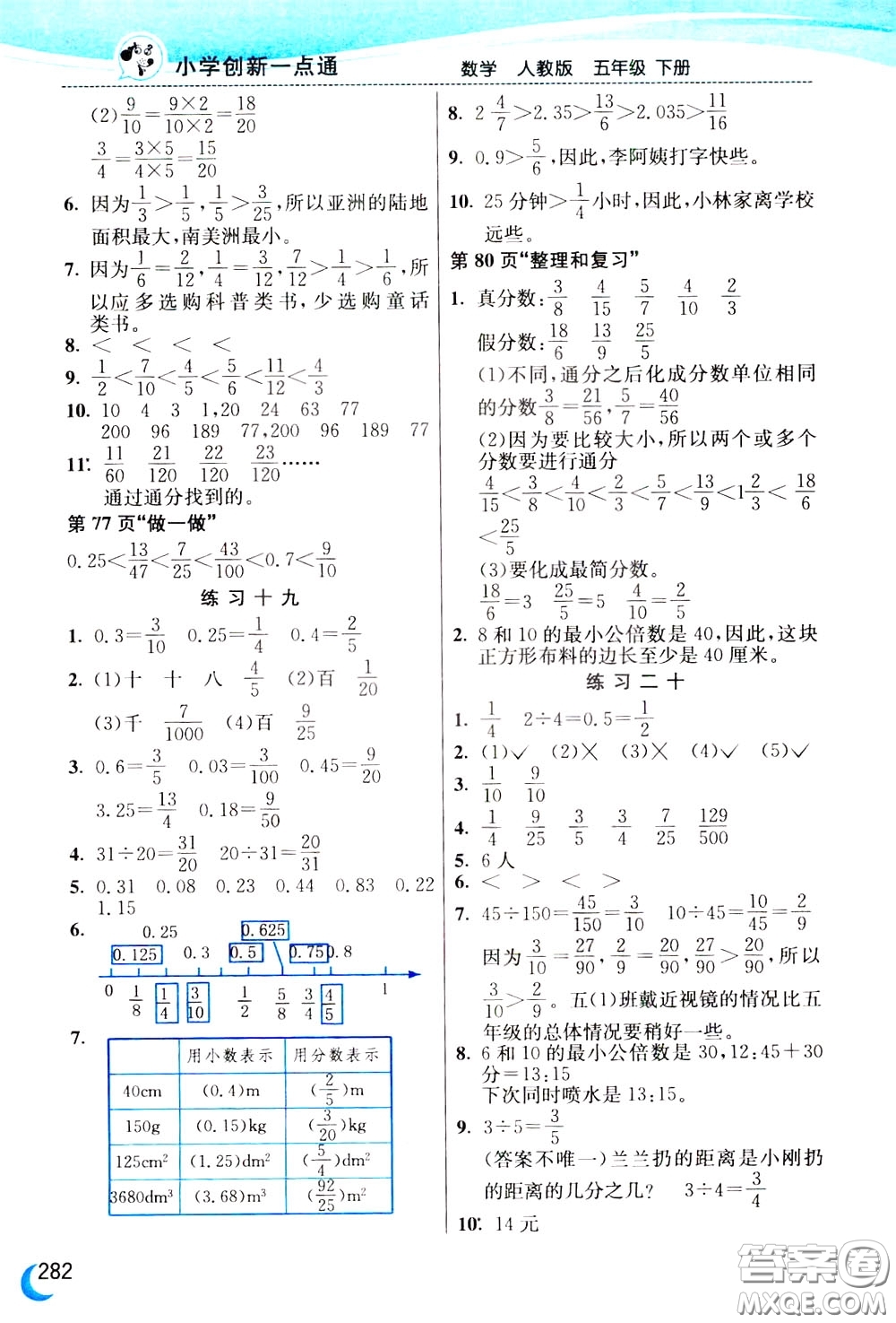 2020年小學(xué)創(chuàng)新一點(diǎn)通數(shù)學(xué)五年級(jí)下冊(cè)人教版參考答案
