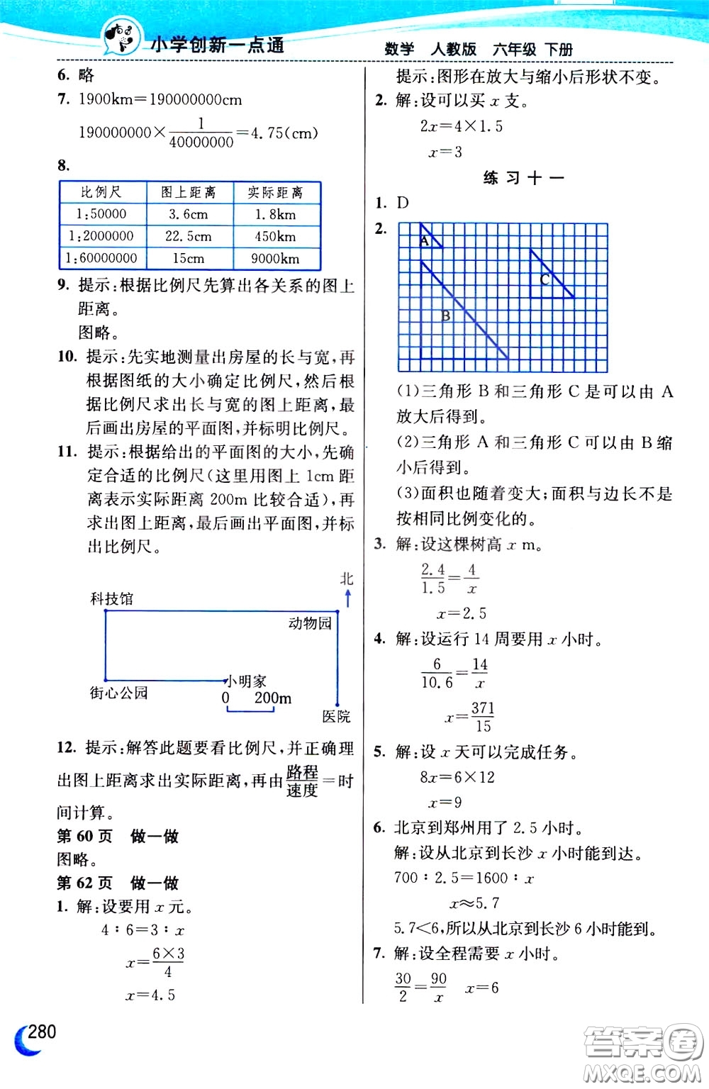 2020年小學(xué)創(chuàng)新一點通數(shù)學(xué)六年級下冊人教版參考答案
