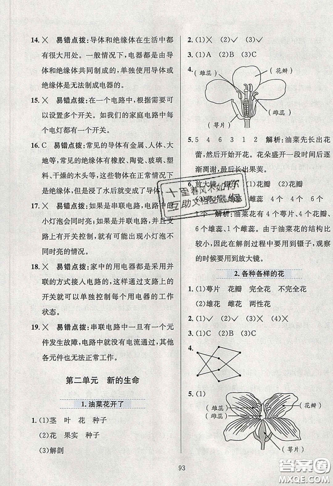 2020年小學(xué)教材全練四年級科學(xué)下冊教科版答案