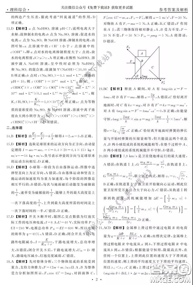 天舟文化2020年3月全國高三質(zhì)量檢測(cè)理科綜合答案