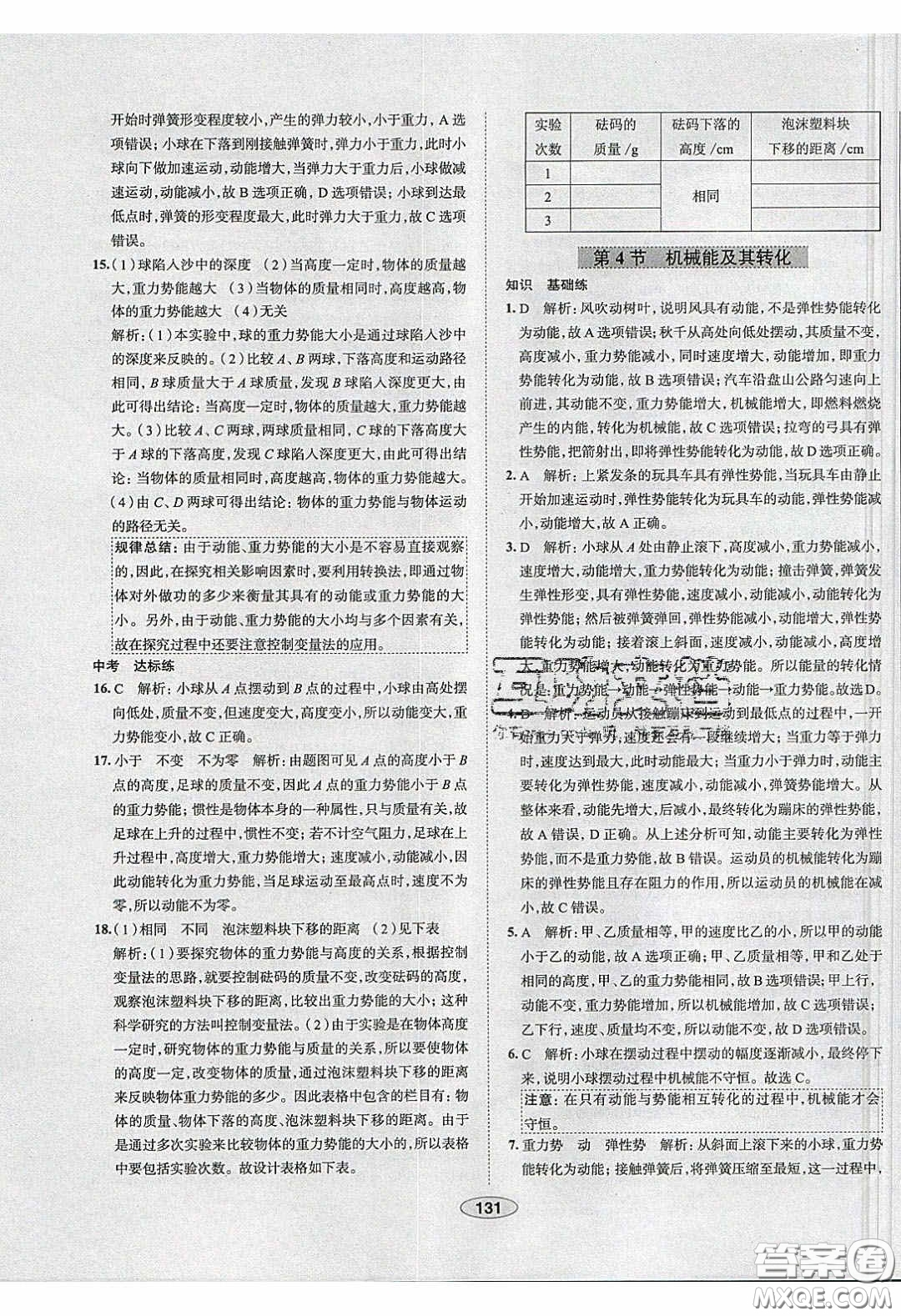 2020年中學教材全練八年級物理下冊人教版答案