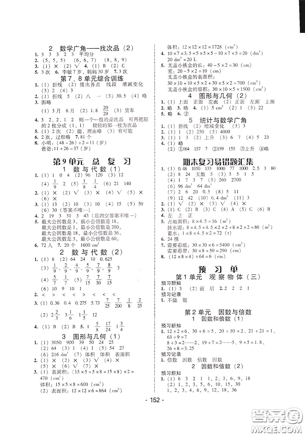 2020年課時(shí)學(xué)練測學(xué)生用書數(shù)學(xué)五年級下冊人教版參考答案
