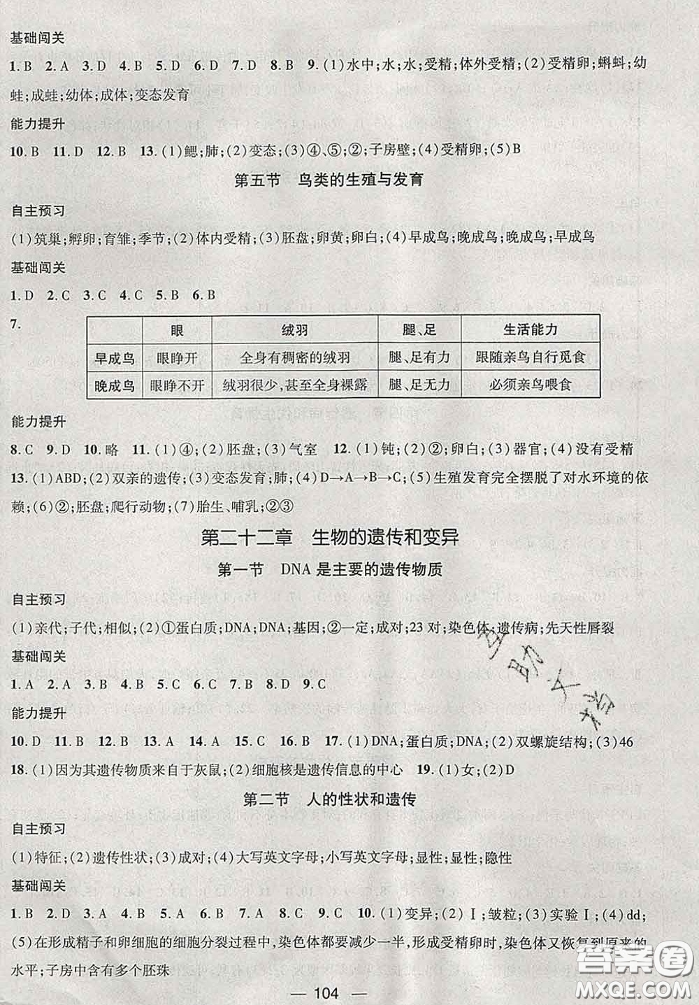 江西教育出版社2020春季名師測控八年級生物下冊蘇教版答案