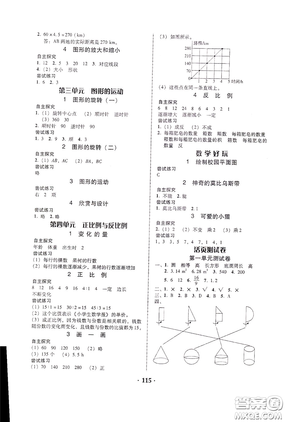 2020年課時(shí)學(xué)練測(cè)學(xué)生用書(shū)數(shù)學(xué)六年級(jí)下冊(cè)北師大版參考答案