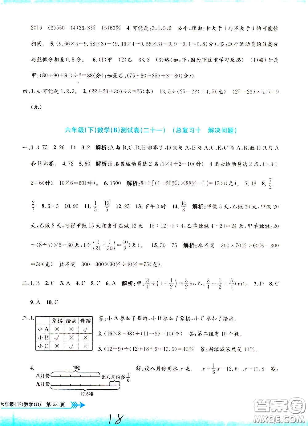 孟建平系列叢書2020年小學(xué)單元測試數(shù)學(xué)六年級(jí)下冊B北師版參考答案