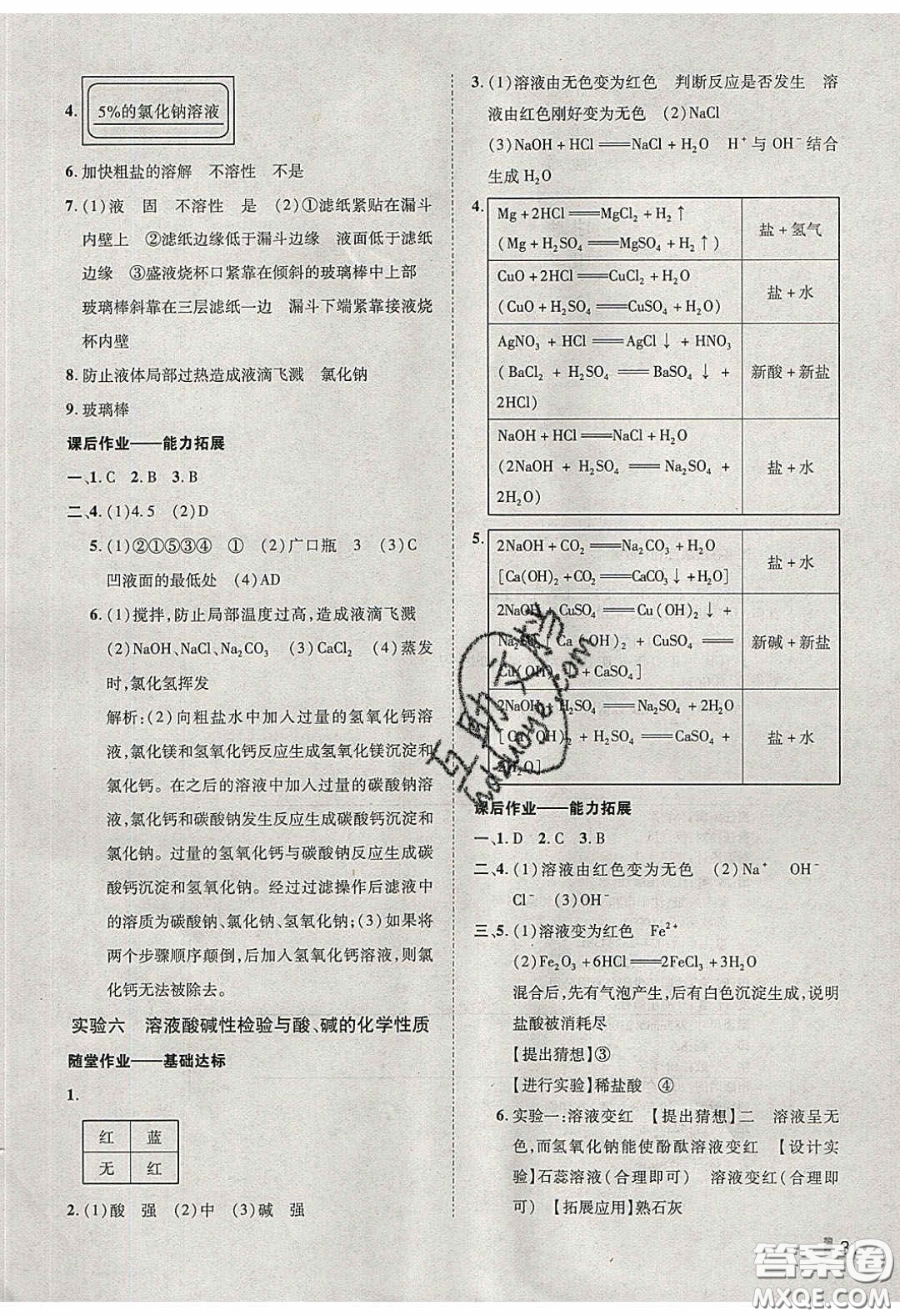 2020年遼寧作業(yè)分層培優(yōu)學(xué)案九年級(jí)化學(xué)下冊(cè)科粵版答案