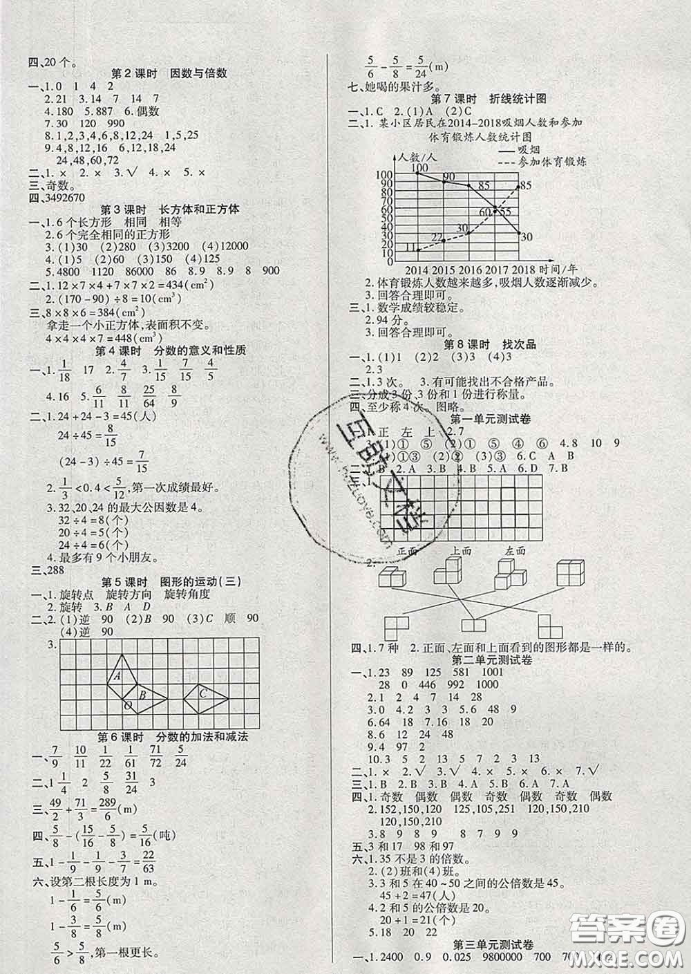 沈陽出版社2020新版優(yōu)秀三好生五年級數(shù)學下冊人教版A版答案