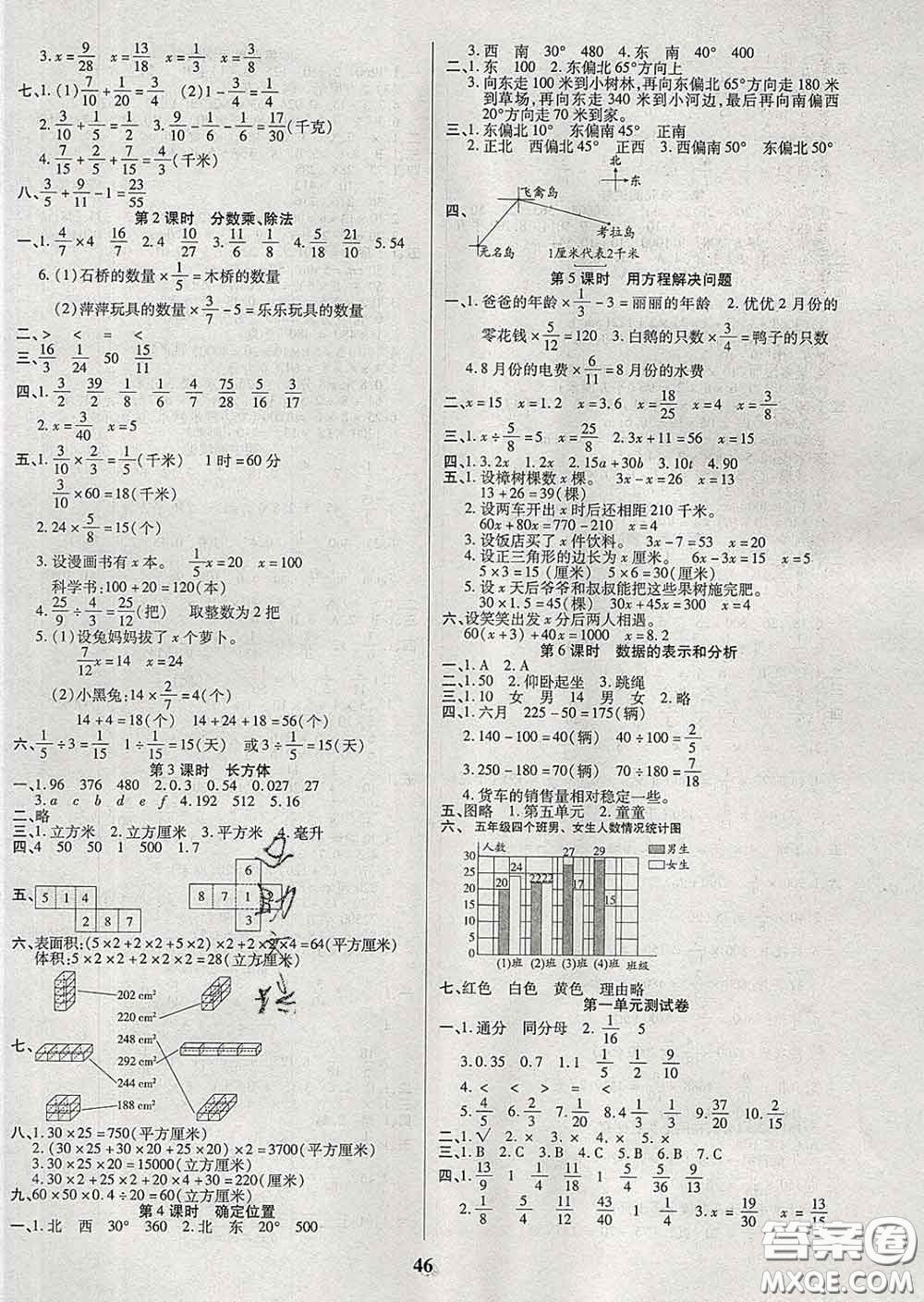沈陽出版社2020新版優(yōu)秀三好生五年級數(shù)學(xué)下冊北師版B版答案