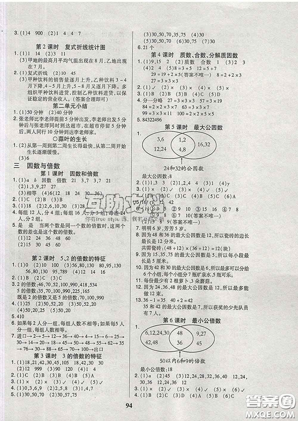 2020新版培優(yōu)紅領(lǐng)巾樂(lè)園五年級(jí)數(shù)學(xué)下冊(cè)蘇教版B版答案