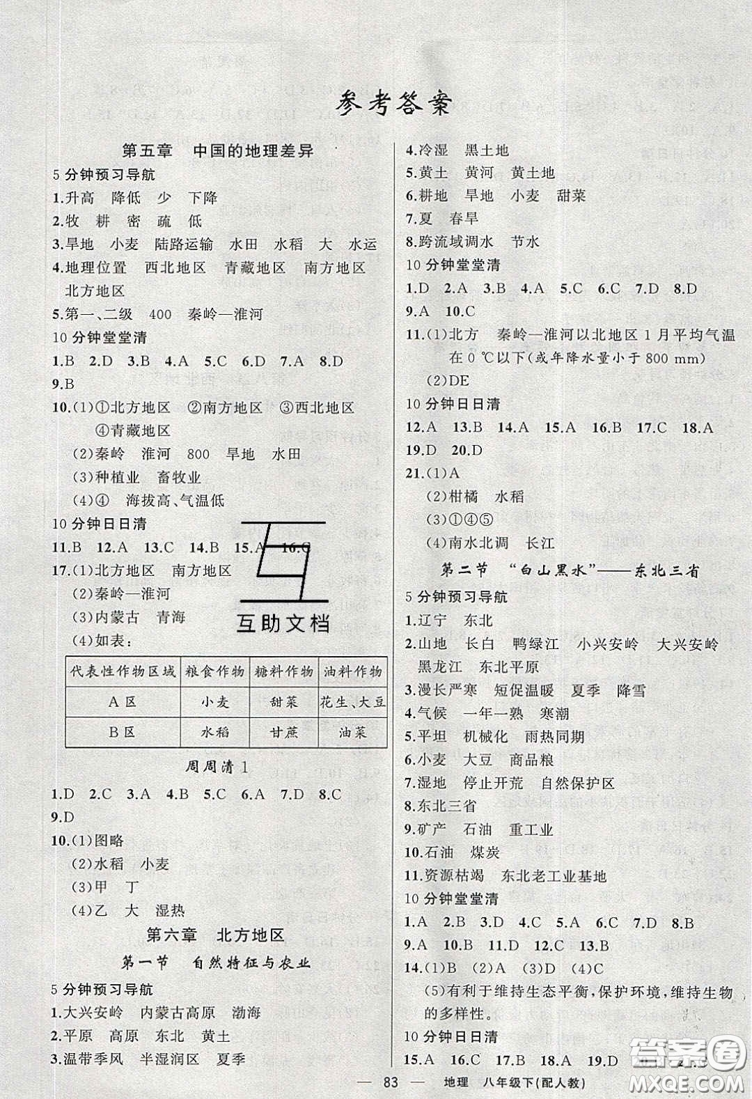獵豹圖書(shū)2020年四清導(dǎo)航八年級(jí)地理下冊(cè)人教版答案