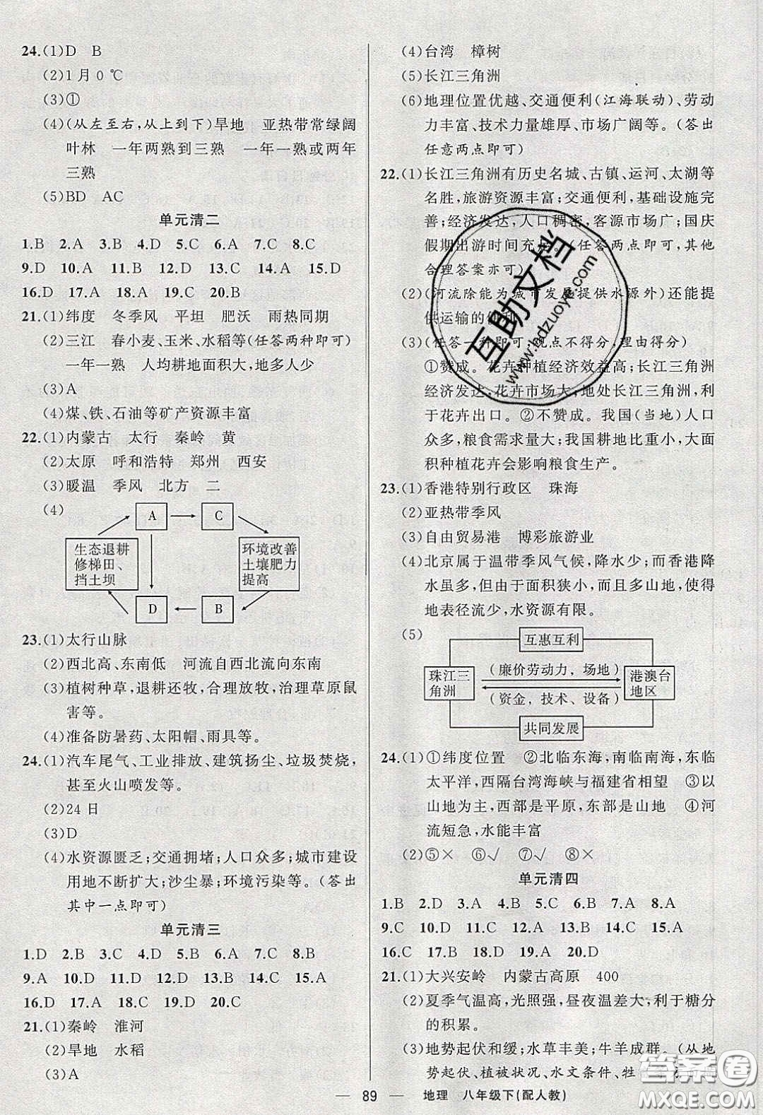 獵豹圖書(shū)2020年四清導(dǎo)航八年級(jí)地理下冊(cè)人教版答案