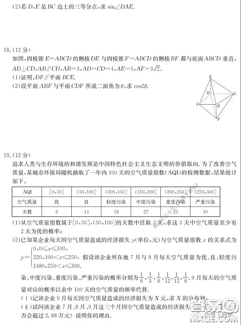 河南六市2020屆高三年級(jí)3月聯(lián)合檢測(cè)理科數(shù)學(xué)試題及答案