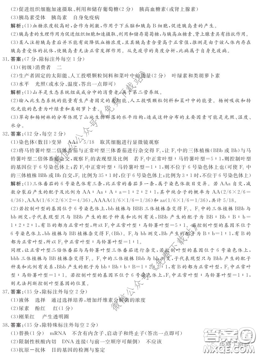 神州智達(dá)2020屆高三診斷性大聯(lián)考一理科綜合試題及答案