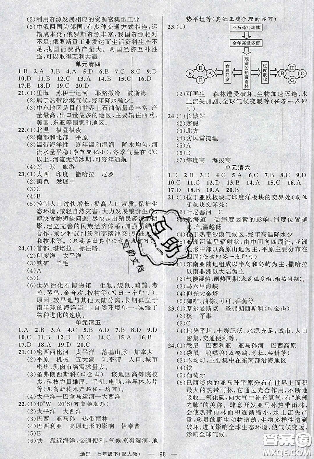 獵豹圖書2020年四清導(dǎo)航七年級地理下冊人教版答案