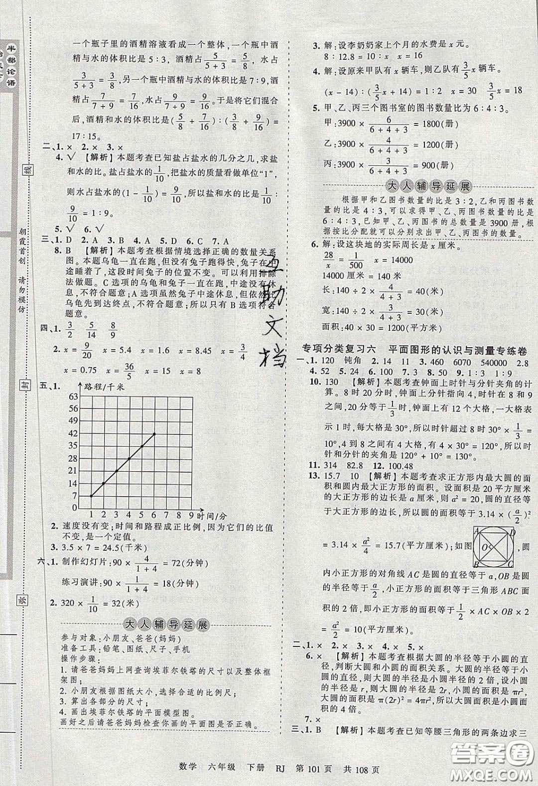 江西人民出版社2020年王朝霞考點(diǎn)梳理時習(xí)卷六年級數(shù)學(xué)下冊人教版答案