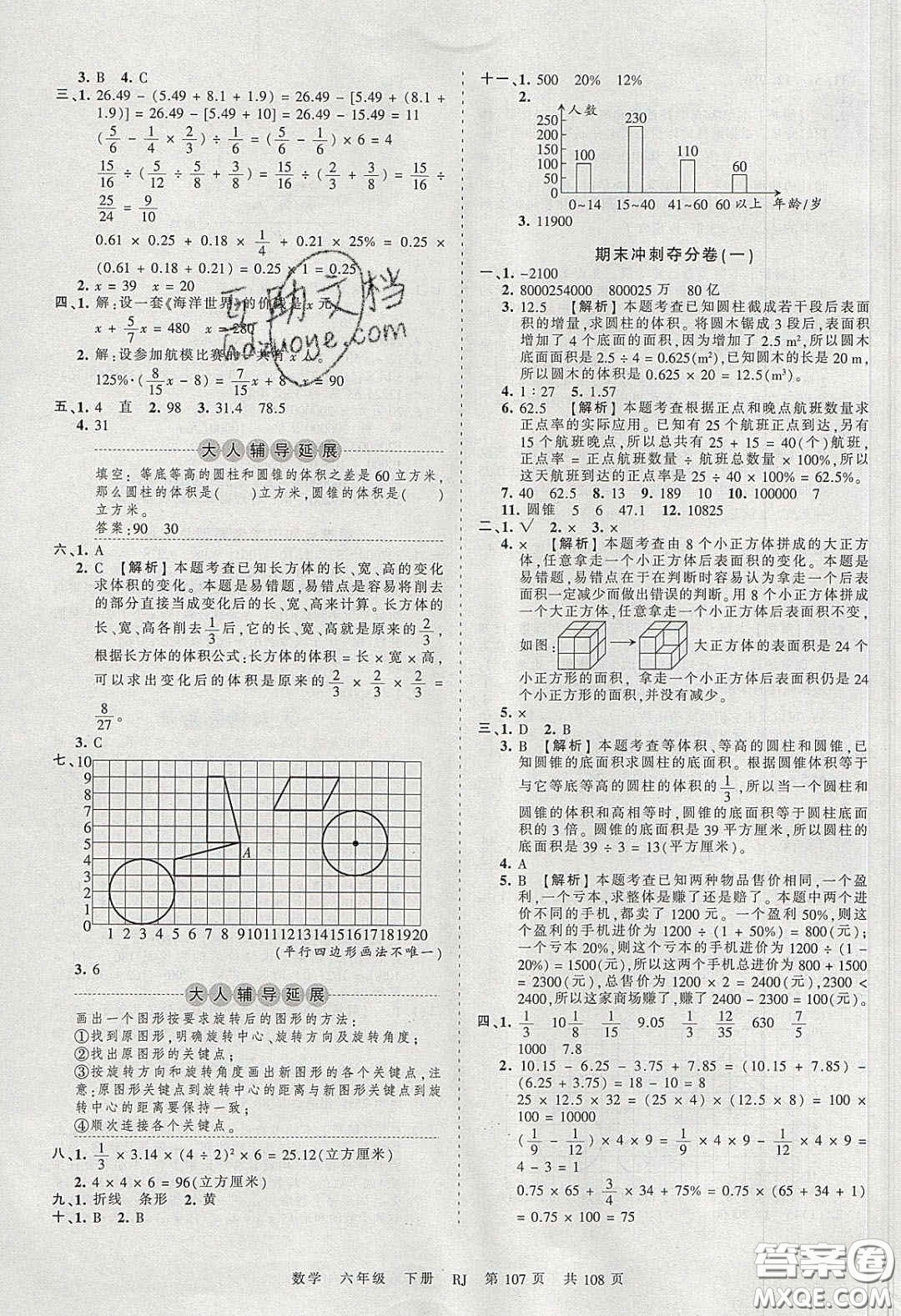 江西人民出版社2020年王朝霞考點(diǎn)梳理時習(xí)卷六年級數(shù)學(xué)下冊人教版答案