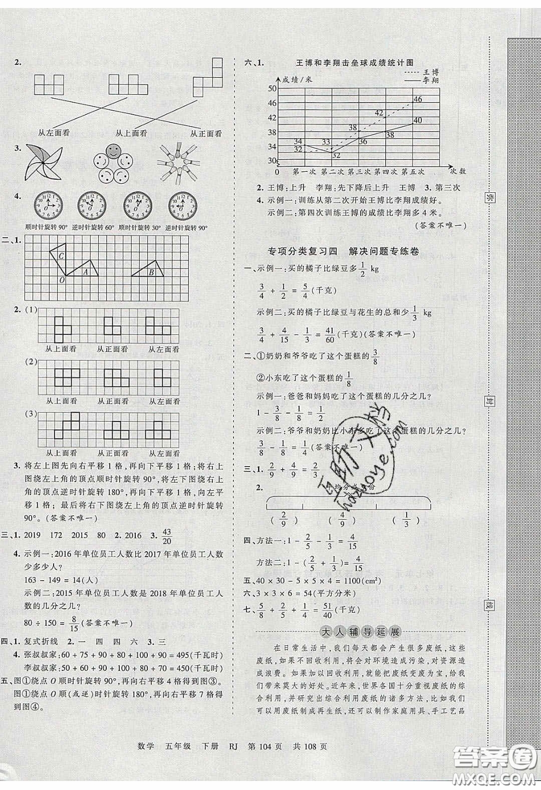 江西人民出版社2020年王朝霞考點(diǎn)梳理時(shí)習(xí)卷五年級數(shù)學(xué)下冊人教版答案