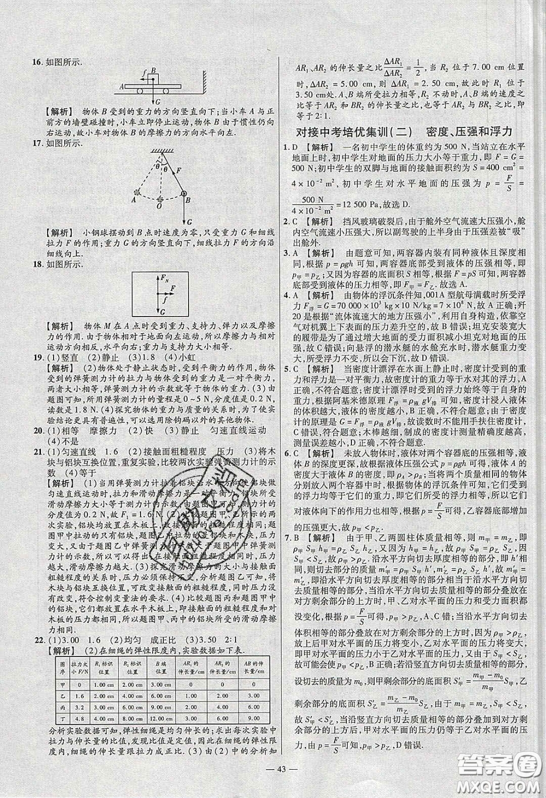 2020年金考卷活頁題選名師名題單元雙測八年級物理下冊蘇科版答案