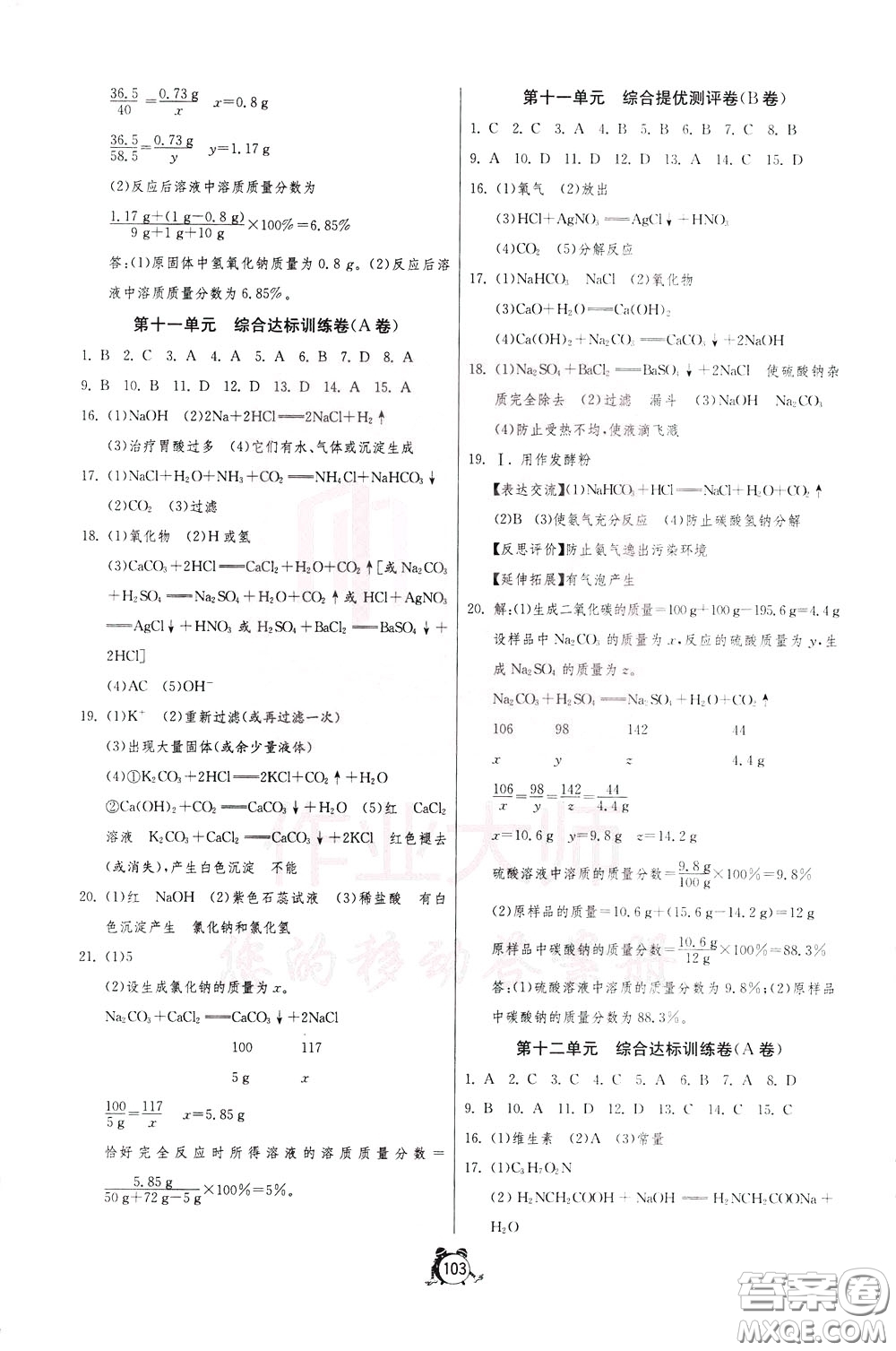 2020年單元雙測全程提優(yōu)測評卷化學(xué)九年級下冊RMJY人民教育版參考答案