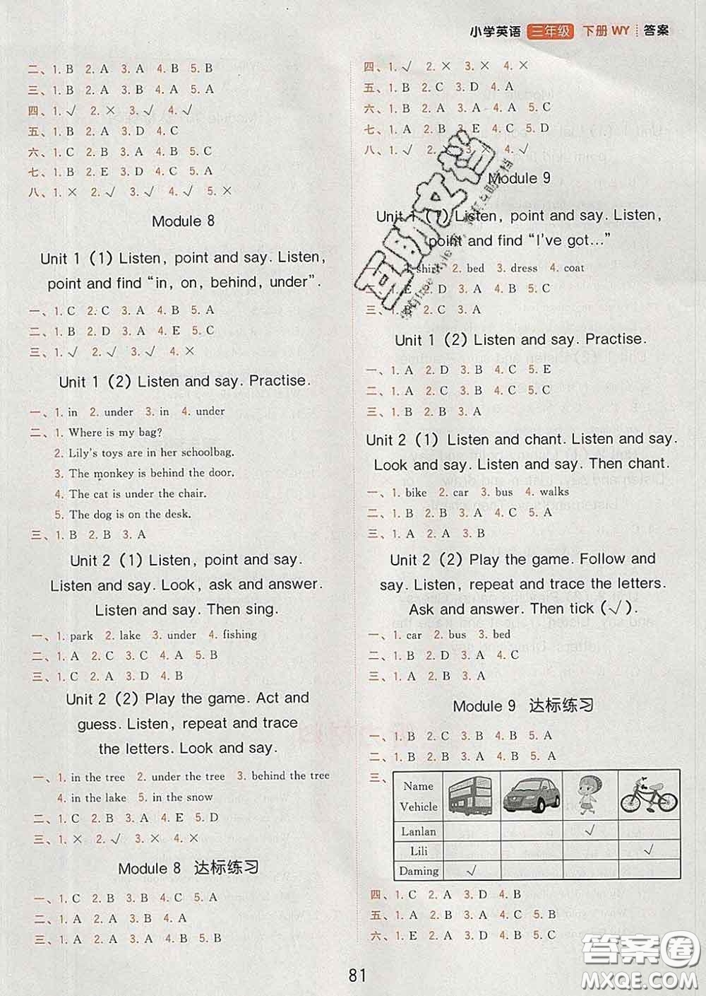 2020學而思基本功同步練三年級英語下冊外研版答案