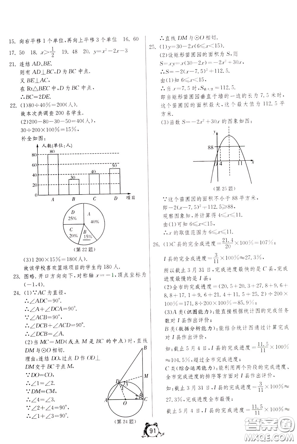 2020年單元雙測全程提優(yōu)測評卷數(shù)學(xué)九年級下冊HSD華師大版參考答案