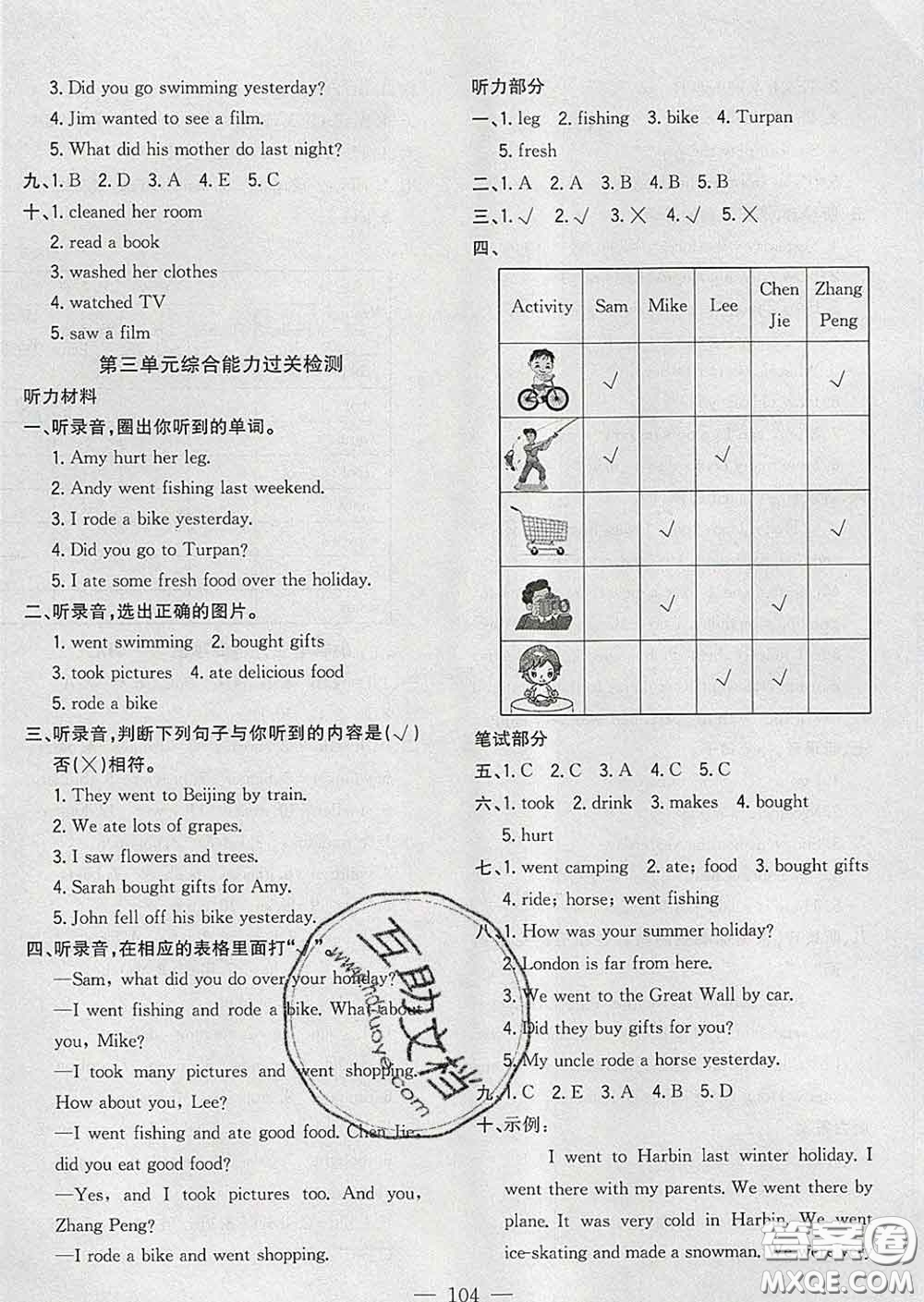 2020新版課時(shí)特訓(xùn)優(yōu)化作業(yè)本六年級(jí)英語(yǔ)下冊(cè)人教版答案