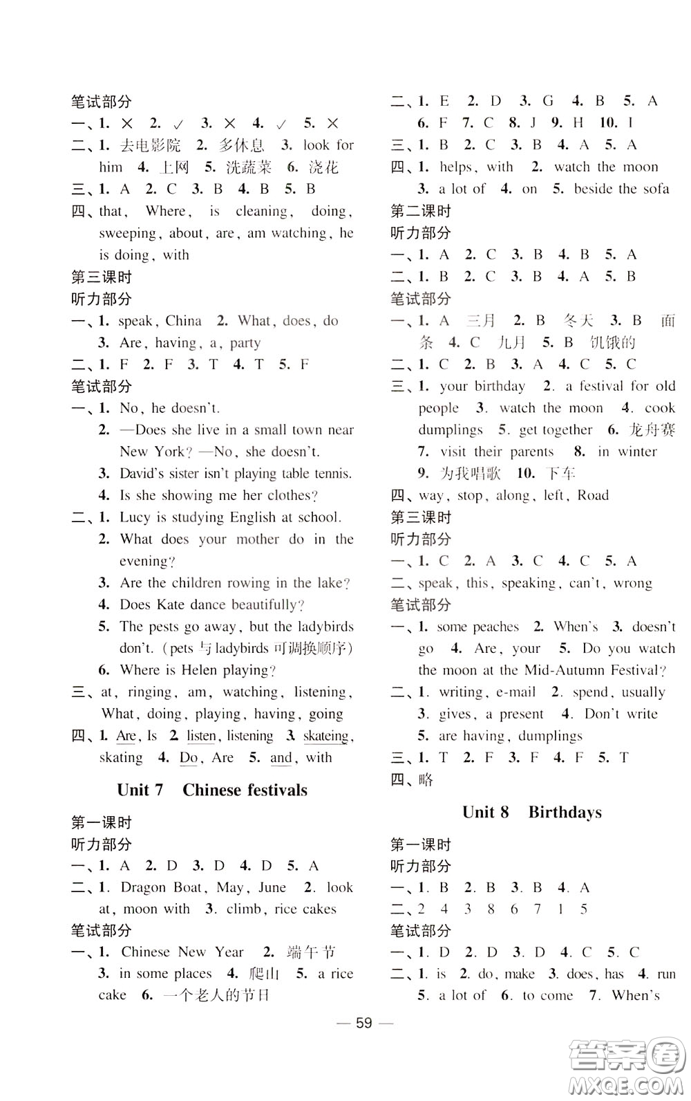2020年隨堂練1加2課課練單元卷英語(yǔ)五年級(jí)下冊(cè)江蘇版參考答案