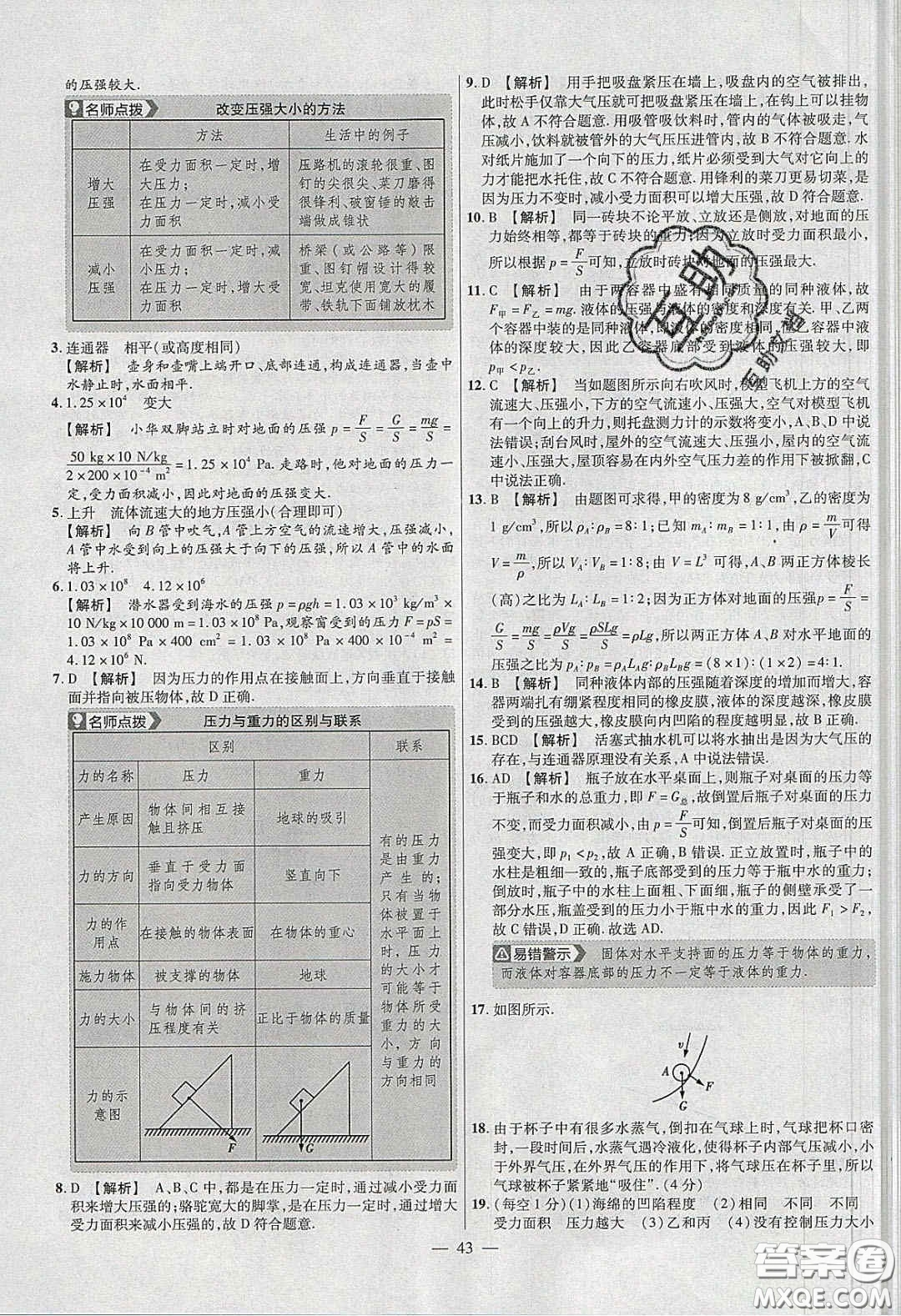 2020年金考卷活頁題選名師名題單元雙測八年級(jí)物理下冊人教版答案