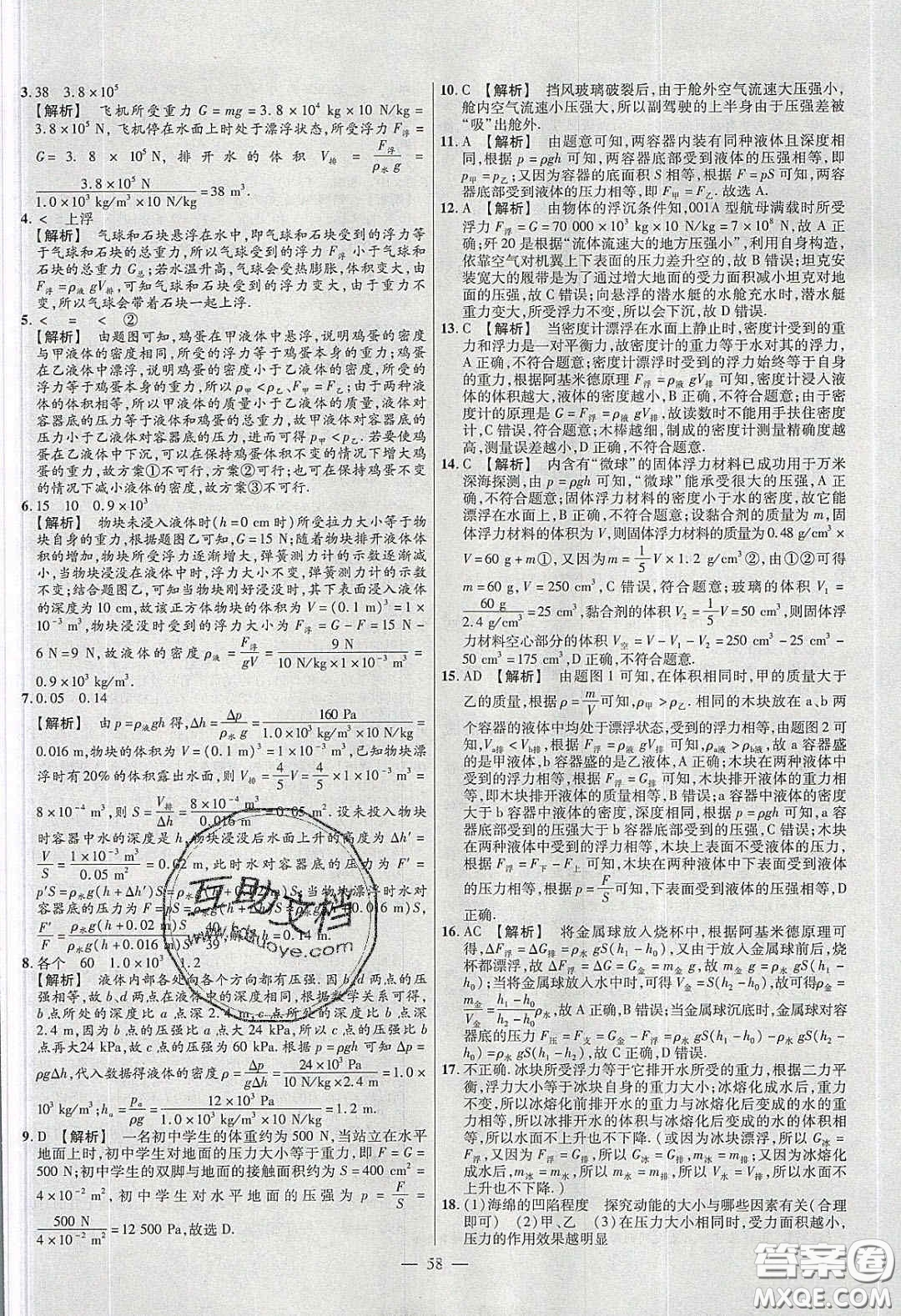 2020年金考卷活頁題選名師名題單元雙測八年級(jí)物理下冊人教版答案