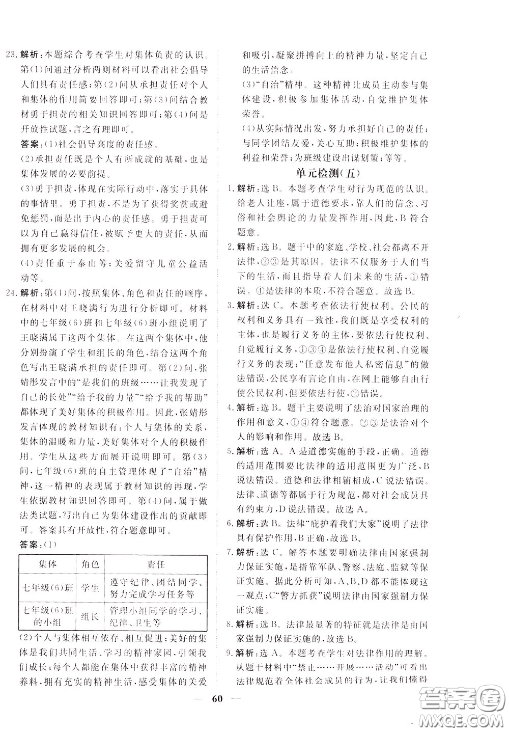 2020年新坐標(biāo)同步練習(xí)道德與法治七年級下冊人教版參考答案