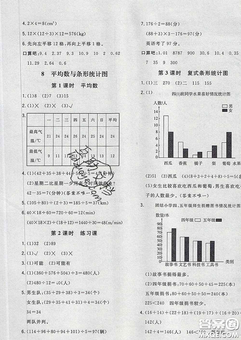 2020新版課時特訓優(yōu)化作業(yè)本四年級數(shù)學下冊人教版答案