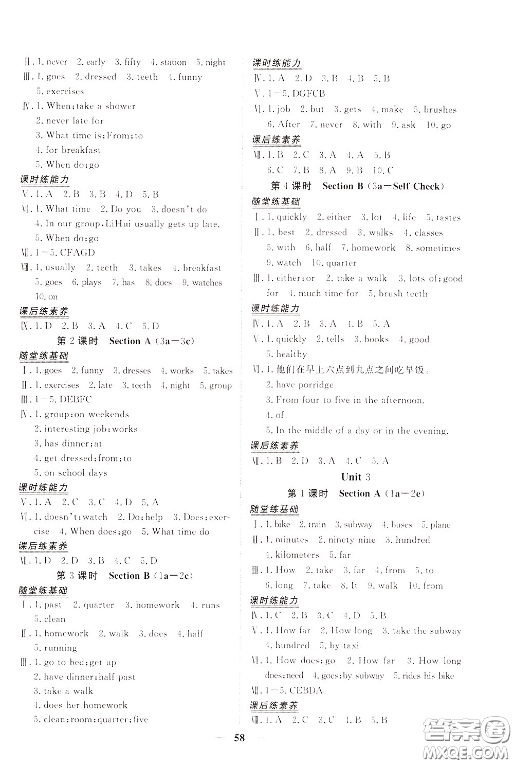 2020年新坐標(biāo)同步練習(xí)英語(yǔ)七年級(jí)下冊(cè)人教版參考答案