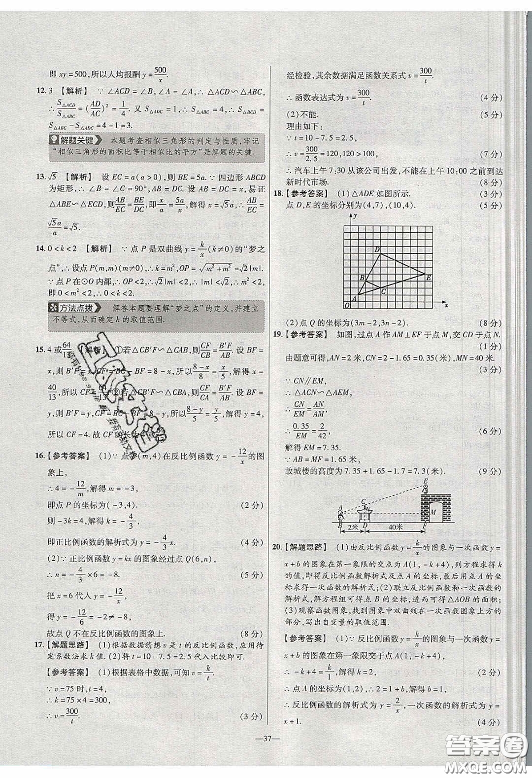 2020年金考卷活頁題選名師名題單元雙測九年級數(shù)學(xué)下冊人教版答案