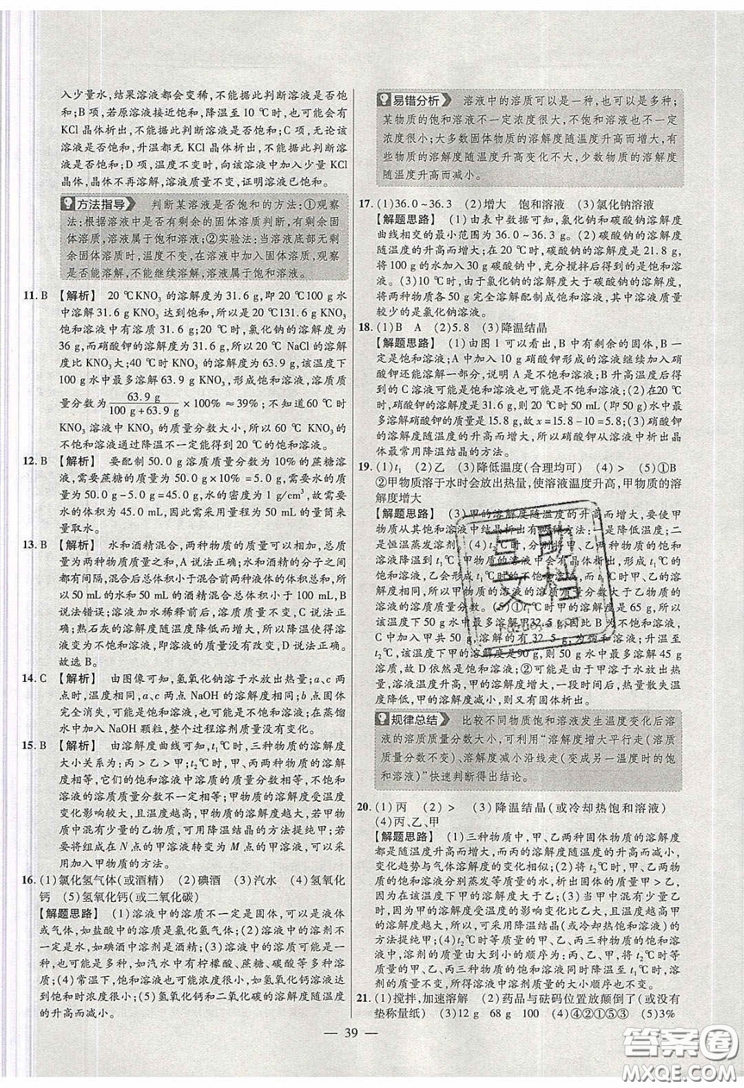 2020年金考卷活頁題選名師名題單元雙測九年級化學(xué)下冊人教版答案