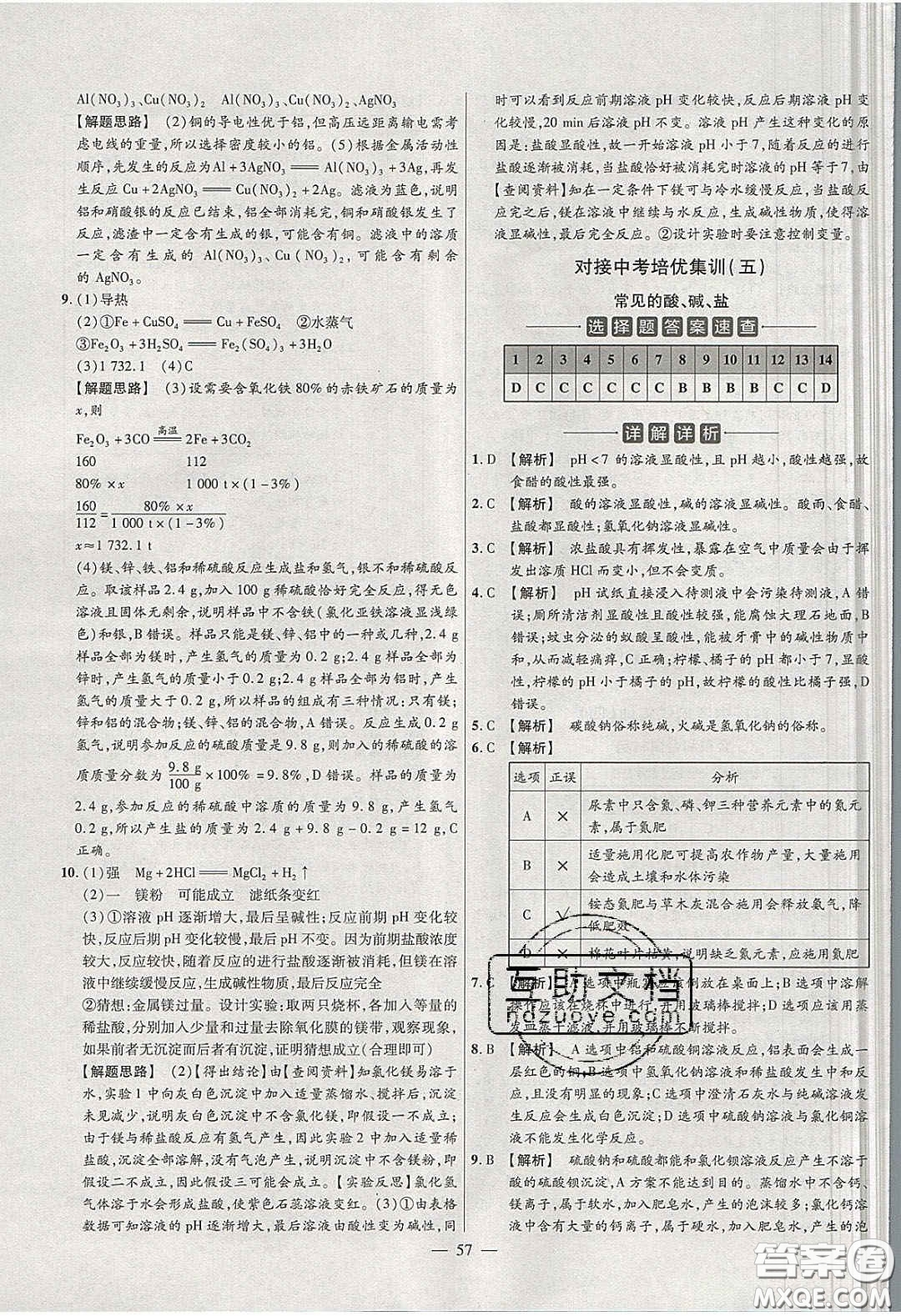 2020年金考卷活頁題選名師名題單元雙測九年級化學(xué)下冊人教版答案