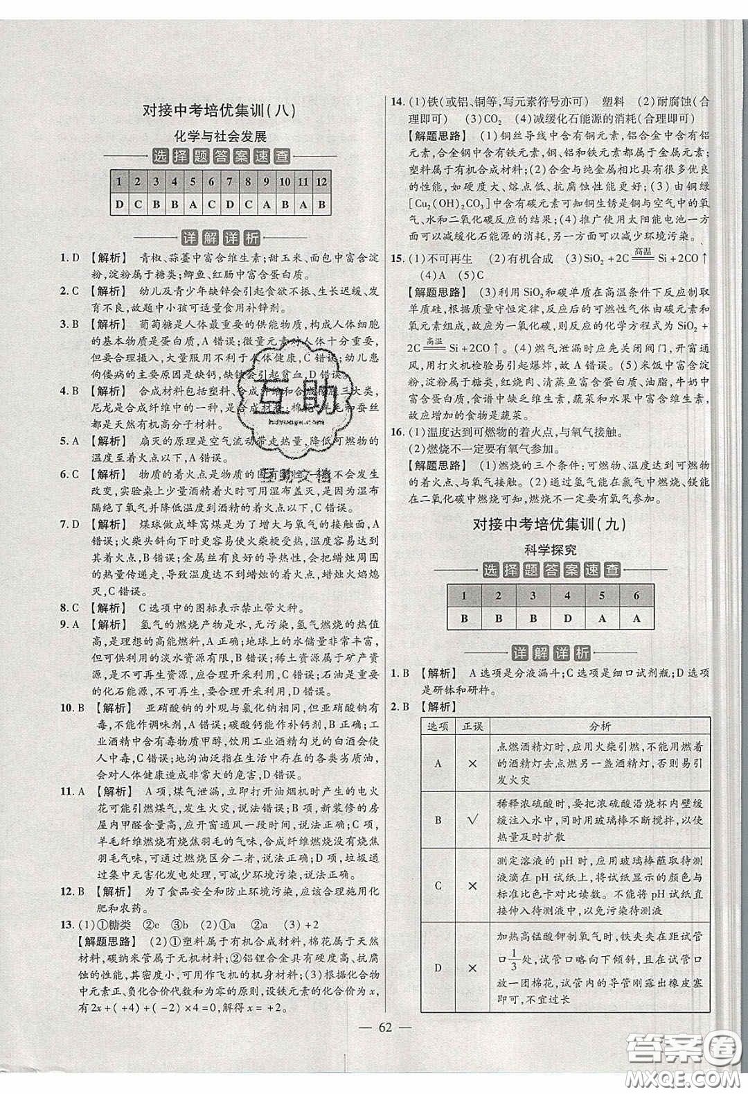 2020年金考卷活頁題選名師名題單元雙測九年級化學(xué)下冊人教版答案