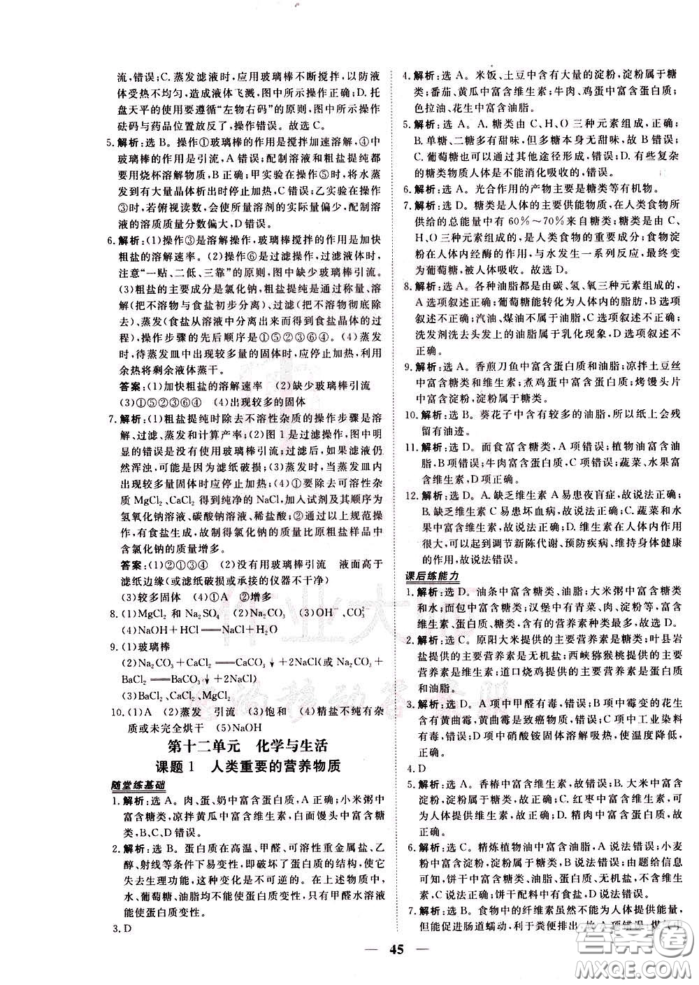 2020年新坐標同步練習化學九年級下冊人教版參考答案