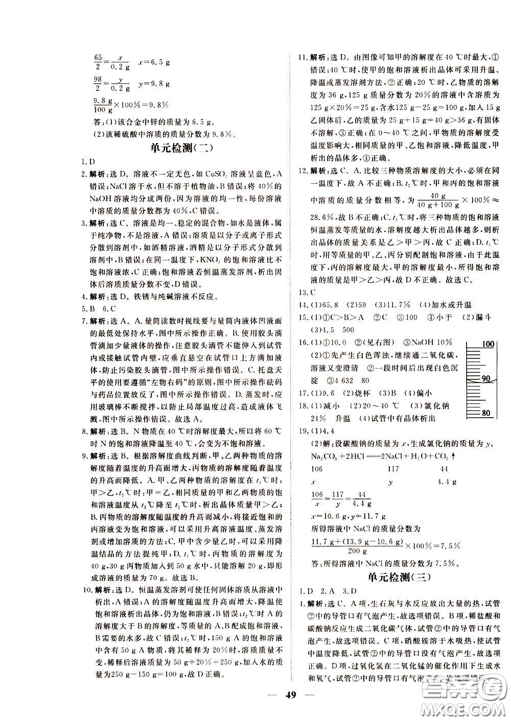 2020年新坐標同步練習化學九年級下冊人教版參考答案