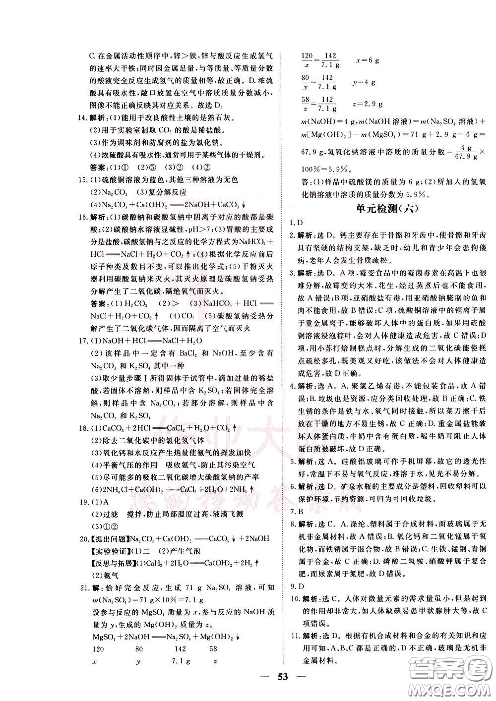 2020年新坐標同步練習化學九年級下冊人教版參考答案