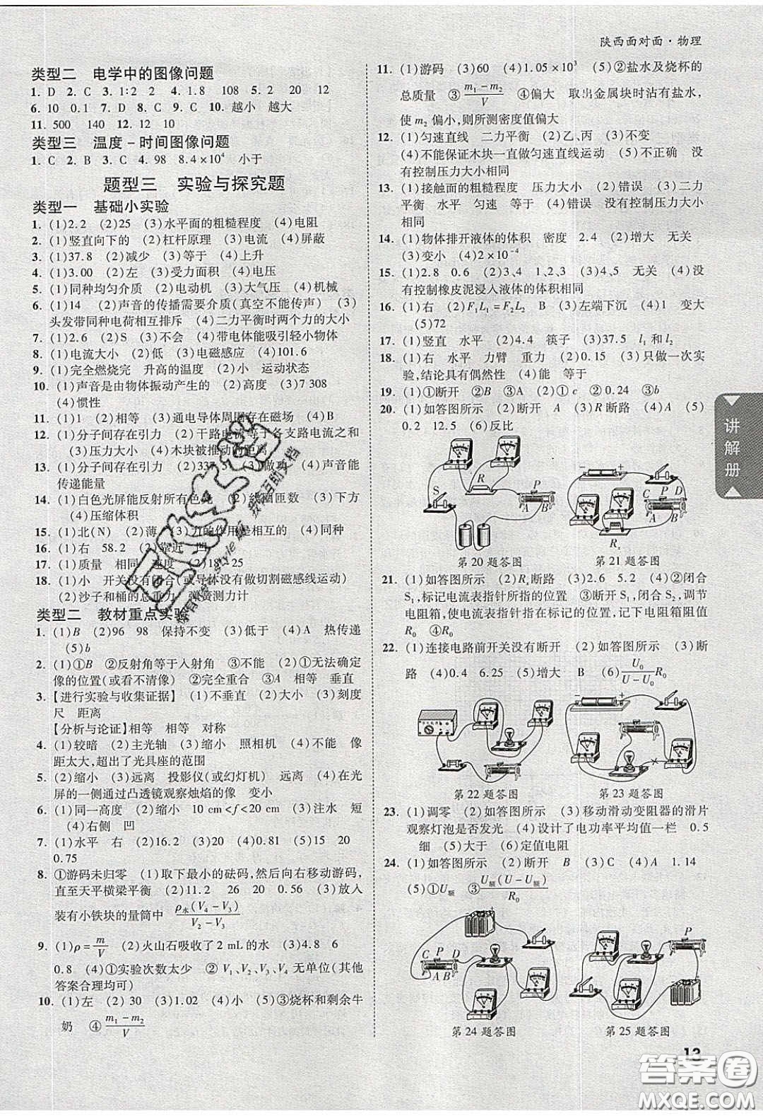 新疆青少年出版社2020陜西中考面對(duì)面物理人教版答案