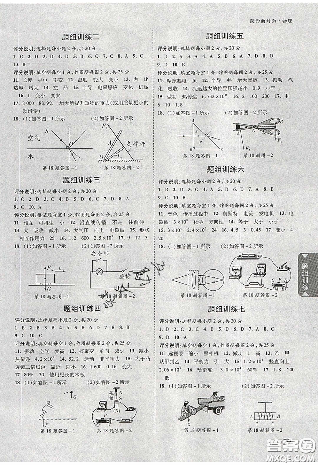 新疆青少年出版社2020陜西中考面對(duì)面物理人教版答案